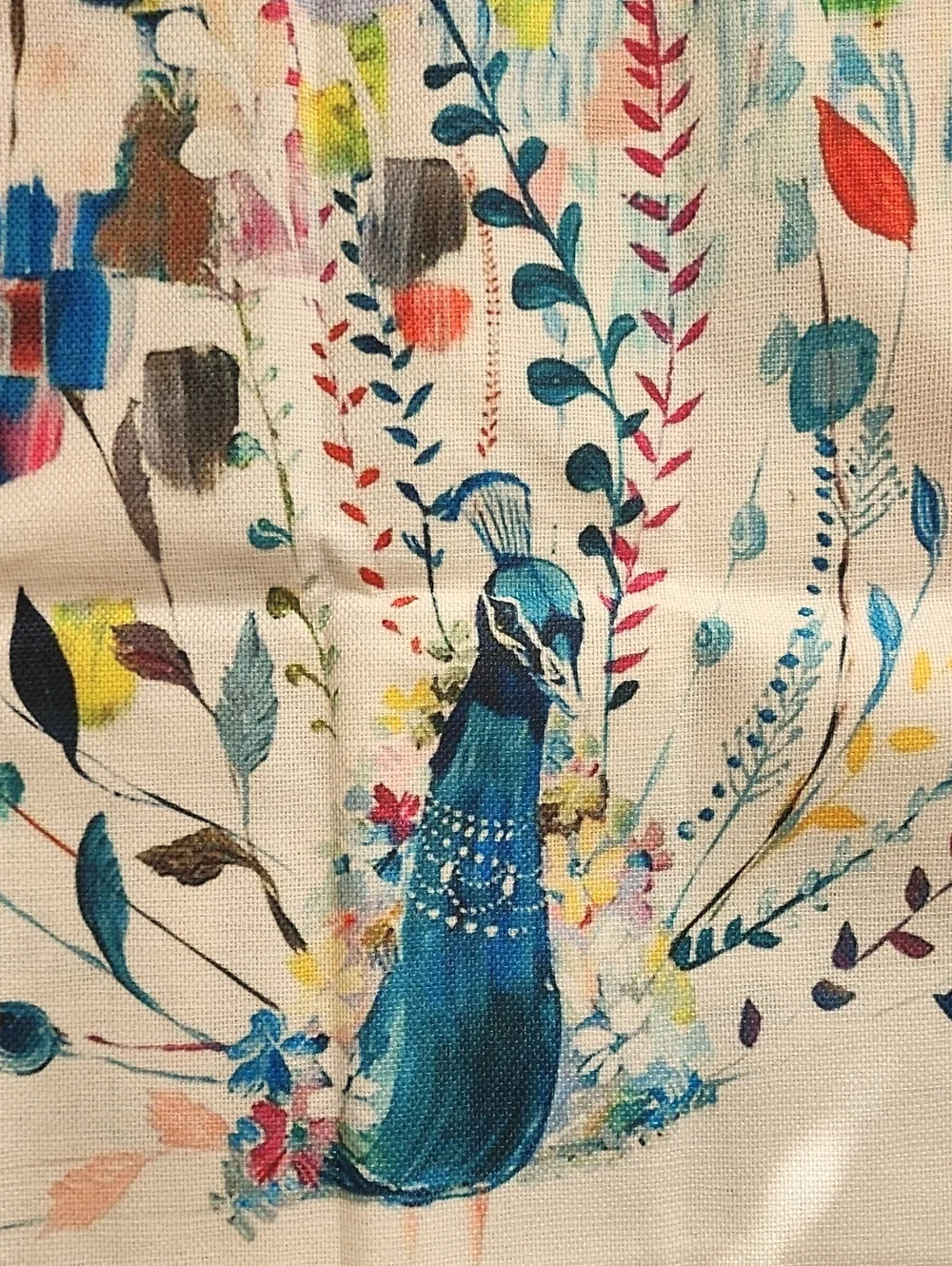 Colorful Peacock Canvas Throw Pillow Cover - Multicolor